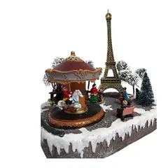 GENERICO - Villa Navideña Musical PARÍS con luces con conector USB y pilas