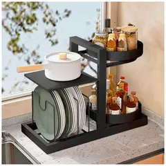 KELLER - Organizador de Ollas Platos con Soporte Giratorio Condimentos 2Niv S45