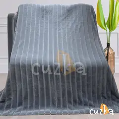 CASATEX - Manta Antialérgica Piel de Conejo Alto Relieve Rayas QUEEN Dark Gray