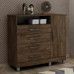 TU MESITA - Cómoda Clásica Parisina color Marrón 4 cajones 1 puerta