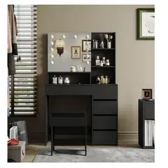 TU MESITA - Tocador Moderno Led Magic color Negro 5 cajones