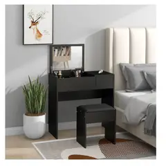 TU MESITA - Tocador Práctico Betsy color Negro 1 cajón 1 puerta mas espejo