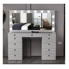 TU MESITA - Tocador Moderno Sonia color Gris 11 cajones Espejos Led