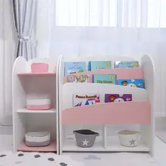 GULI GULI - LIBRERO CON 3 NIVELES DE GABINETE DE NIÑOS DE MADERA ROSA