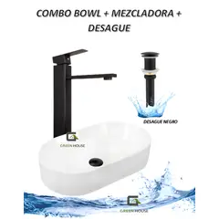GREEN HOUSE - COMBO G1 LAVATORIO ALANA BLANCO + MEZCLADORA MONOMANDO NEGRO