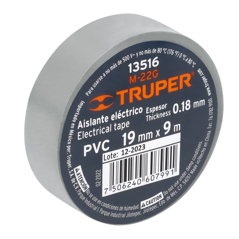 Cinta Aislante 19mm x 9m Gris 13516 Truper