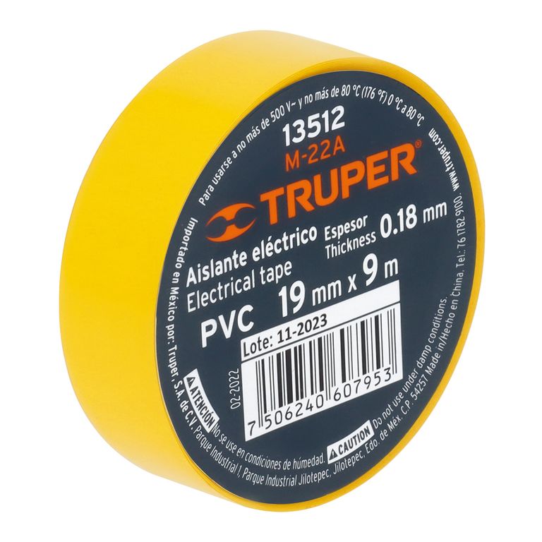 Cinta Aislante 19mm x 9m Amarillo 13512 Truper