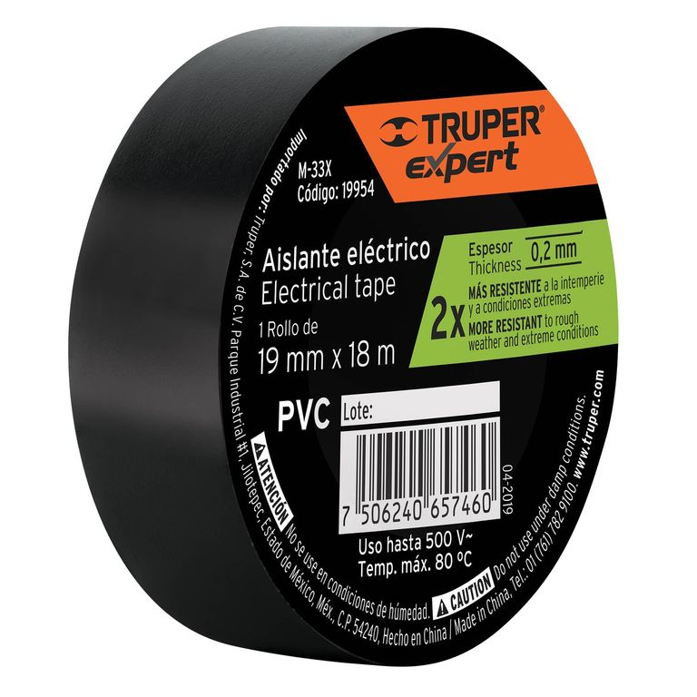 Cinta Aislante 19mm x 18m Negro 19954 Truper