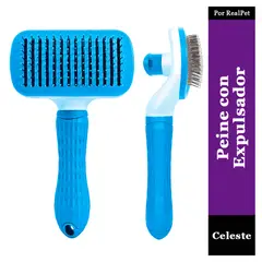 MARCA - Peine con Expulsador de Pelo Perro y Gato 18.5x10cm Celeste