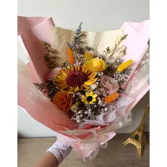 GENERICO - Ramo Bouquet Flores Secas ¨Girasol y Perlas¨