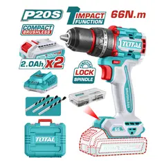 TOTAL TOOLS - TALADRO PERCUTOR ATORNILLADOR 20V INDUSTRIAL 66NM 13MM SIN CARBÓN TOTAL TIDLI20668