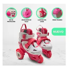 GENERICO - PATINES LINIALES PARA NIÑA RODILLERA Y CASCO-ROSADO