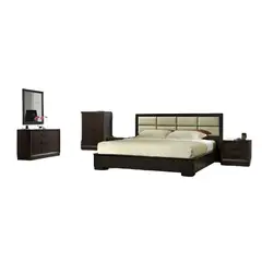 HOGAR & SPACIOS - HYS DORMITORIO QUEEN FANCCI COMODA APARADOR VELADOR BEIGE