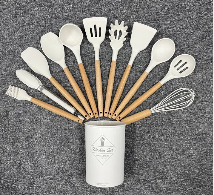 Set De 12 Utensilios De Cocina De Silicona - Color Gris