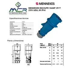 GENERICO - MENNEKES ENCHUFE 16AMP 3P+T 250V AZUL 9H IP44