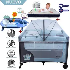 EBABY - Cuna Corral Happy Dream Celeste-Colchón y Bañera