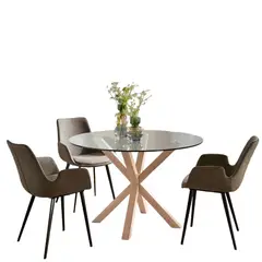 MODELARQ - Juego de Comedor Redondo Madera 3 Sillas Deya con Vidrio