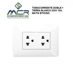 GENERICO - TOMACORRIENTE DOBLE + TIERRA BLANCO 250V 16A MATIX BTICINO