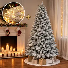 INSPIRA MARKET - Árbol de Navidad Nevado Estilo Americano de 180 cm en 3 Cuerpos con Luces de 12 metros de Regalo