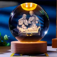 GENERICO - Lámpara de cristal de Navidad 3D con base de luz LED - Nacimiento