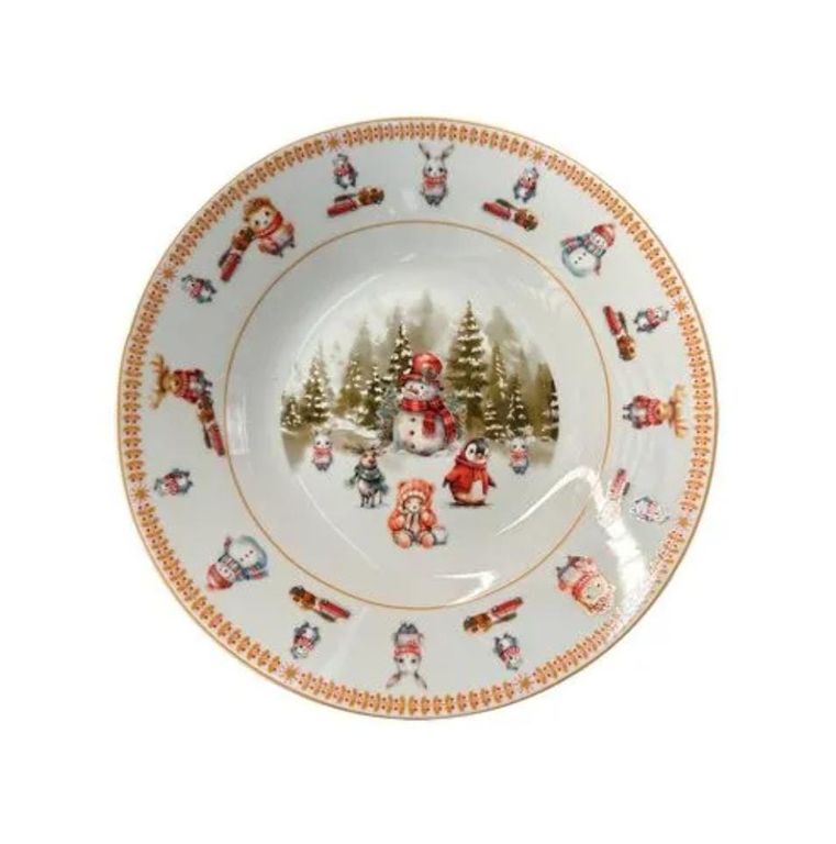 Plato Hondo 9 Dec Muñeco Nieve Navidad