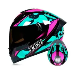 GENERICO - CASCO MOTO CES CERTIFICADO DOBLE VISOR VERDE ROSA - TALLA M