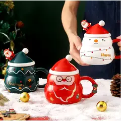 GENERICO - Tazas Navideñas con tapa de sombrero y cuchara de Papa Noel