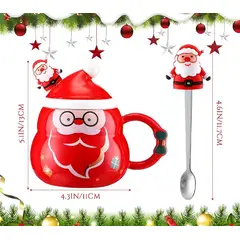 GENERICO - Tazas Navideñas con tapa de sombrero y cuchara de Papa Noel