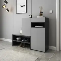 TU MESITA - Zapatera con Gabinete Lucio color Gris/Negro