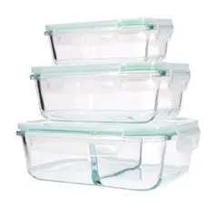 PENTHA - Taper de Vidrio Hermético Rectangular Set de 3 Unidades