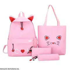 OEM - Pack Mochila 4 en 1 Gato Color Rosado