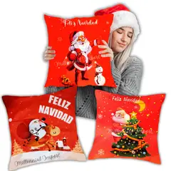 GENERICO - Pack Decorativo d3 Fundas para Cojines Navidad 45x45 cm Diseño ambas Caras