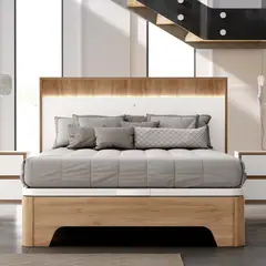 TU MESITA - Cabecera Minimalista Igora con Luz LED color RobleBlanco
