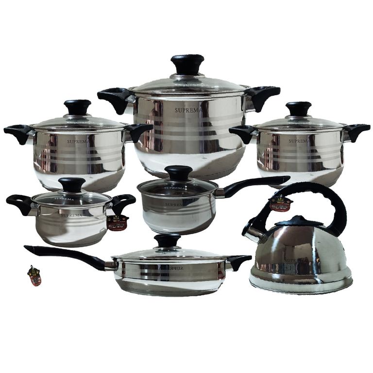Set de Ollas SUPREMA 14 Piezas SU-0112B-14PC Acero Inoxidable