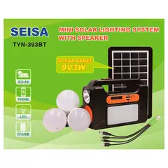 SEISA - Mini kit de iluminación solar, 3 focos, linterna, FM/BT