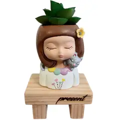 GENERICO - Maceta Macetero Mini Soñadora Pintada a Mano Present