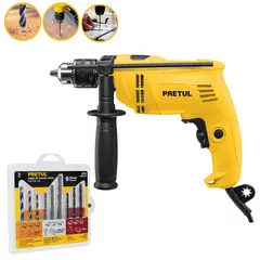 PRETUL - Taladro rotomartillo, kit 9 brocas para metal, concreto y madera
