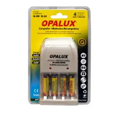 OPALUX - Cargador pilas recargables + 4 pilas AAA