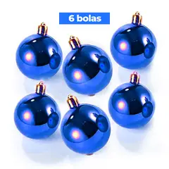 GENERICO - SET DE BOLAS NAVIDEÑAS GRANDES AZULES X6 UNIDADES - 7 CM