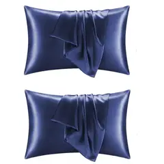 100 PERCENT - Funda Cobertor De Almohada Seda Anti Acne Granos Azul x2