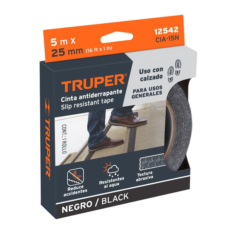 Cinta 1" x 5m Antideslizante con Abrasivo 12542 Truper