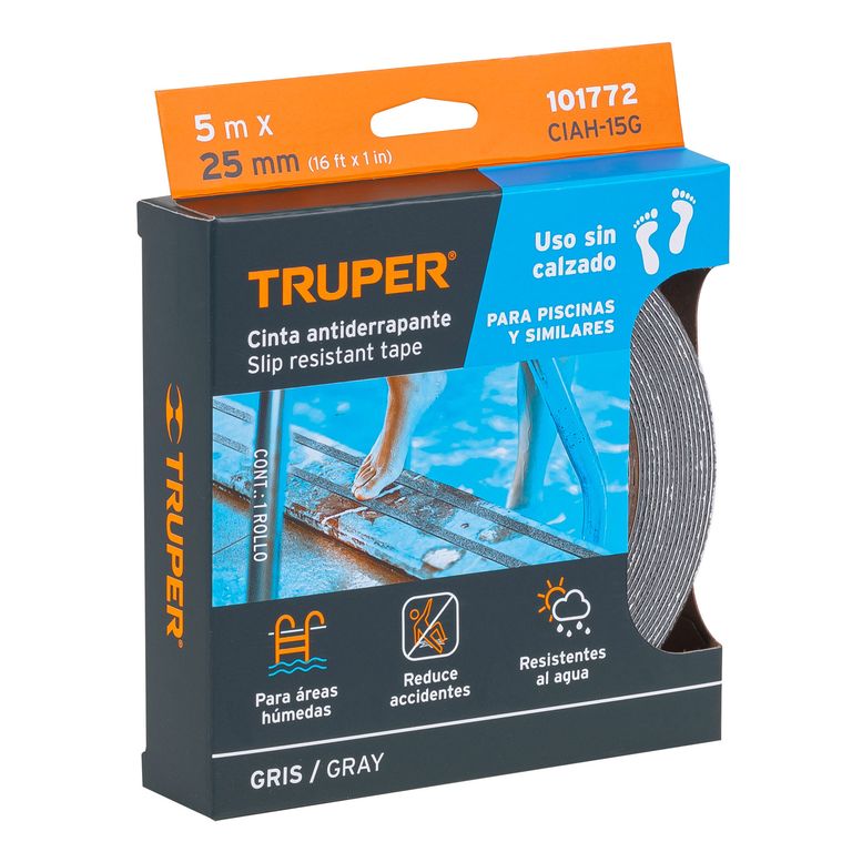 Cinta 1" x 5m Antideslizante Sin abrasivo 101772 Truper