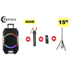 TREVELY - Parlante portatil 15” TA-1592 800W - Bluetooth - tripode