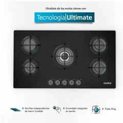 MABE - Encimera de empotrar a Gas 86 cm Vidrio Negro - PM8655GV0.
