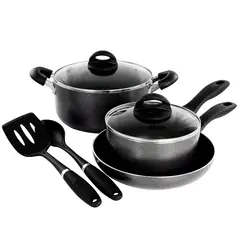 OSTER - Juego de Ollas aluminio antiadherente 7 piezas Clairborne gris