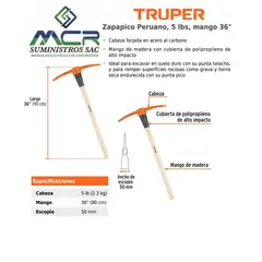 TRUPER - Zapapico Peruano de 5 lbs con mango 36" -90cm escoplo 50mm