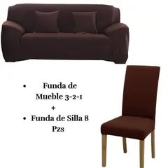 SALA FABULOSA - Pack Funda de Mueble 3-2-1 con 8 Fundas de Silla Lycra CHOCOLATE