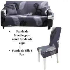 SALA FABULOSA - Pack Funda de Mueble 3-2-1 con 8 Fundas de Silla Lycra PLUMA ENCANTADA