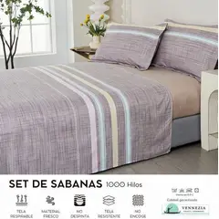 VENECIA - Set de Sabanas QUEEN + Fundas - EUROPEO 100% Algodón