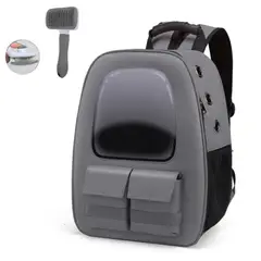 GENERICO - MOCHILA PARA MASCOTAS CON CEPILLO QUITA PELOS GRIS